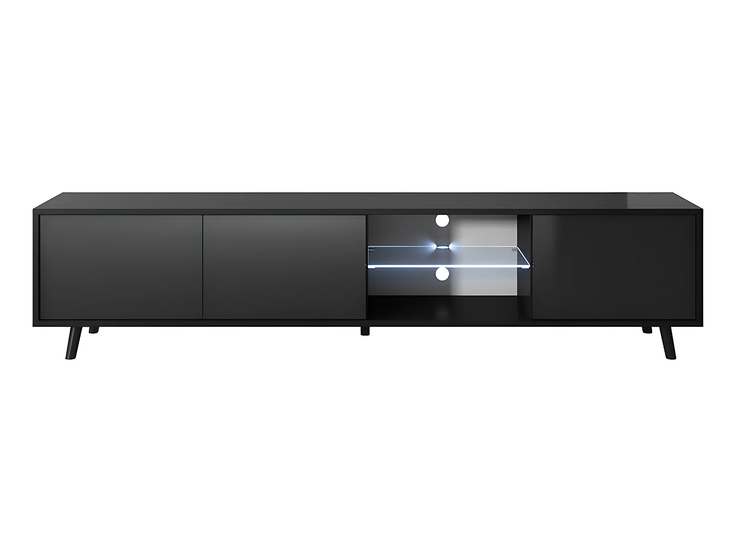 Fernsehschrank / modernes TV-Board mit Füßen und LED -175 cm breit -Schwarz Matt / Schwarz Hochglanz - GALHAD