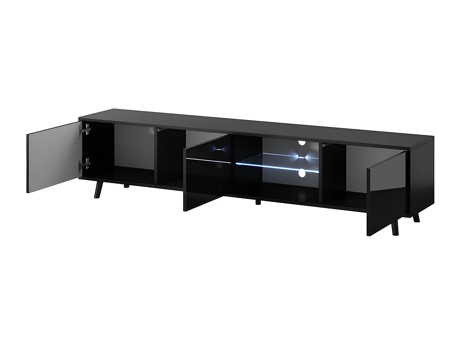 Fernsehschrank / modernes TV-Board mit Füßen und LED -175 cm breit -Schwarz Matt / Schwarz Hochglanz - GALHAD