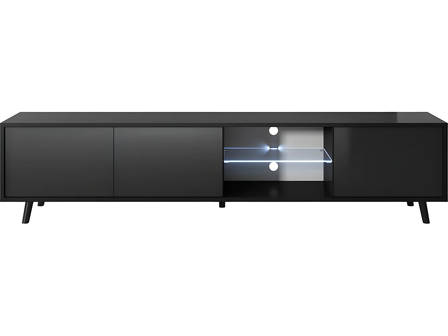 Meuble tv / Banc tv - noir mat / noir brillant, 175 cm, éclairage LED - GALHAD