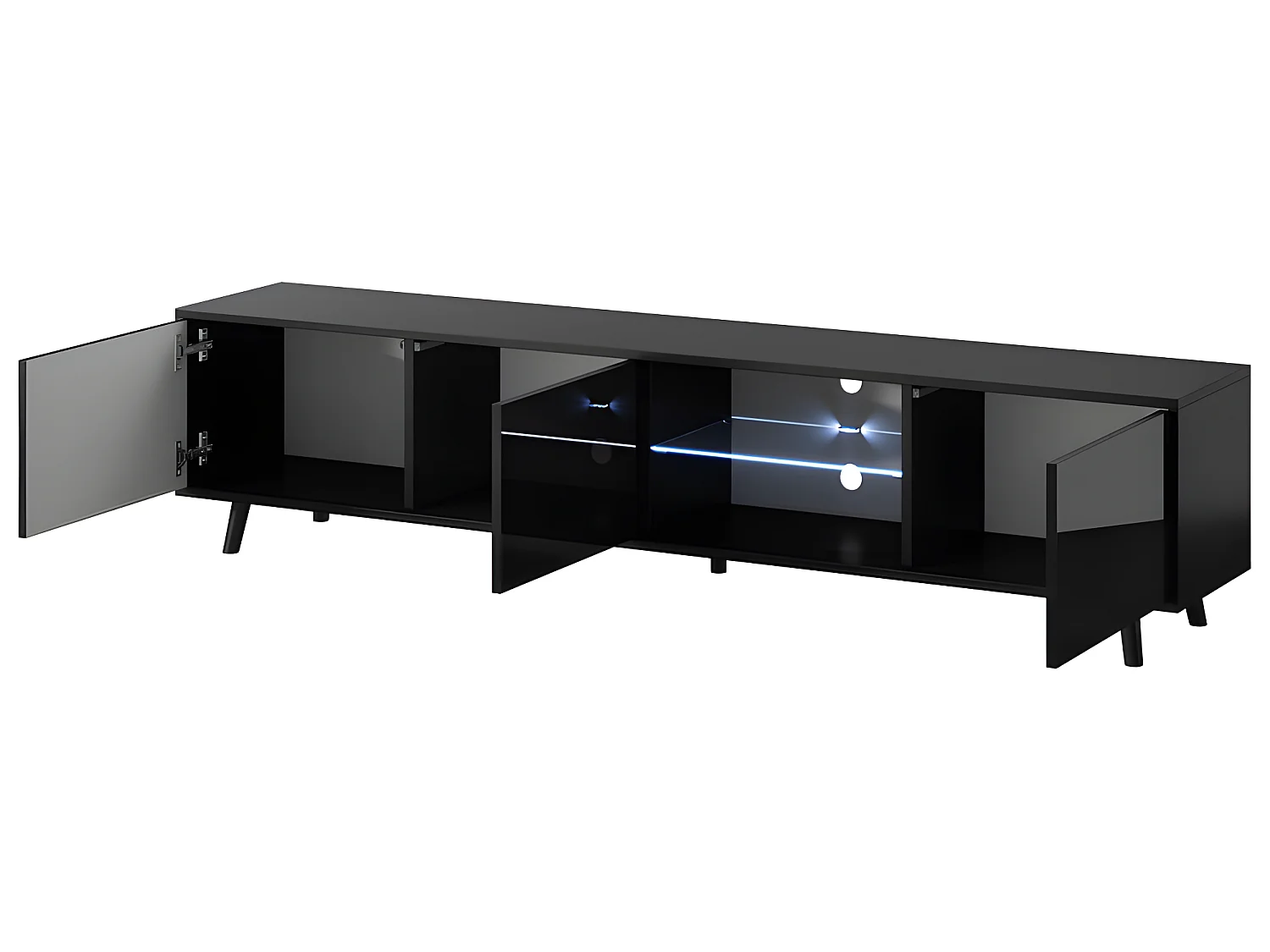 Meuble tv / Banc tv - noir mat / noir brillant, 175 cm, éclairage LED - GALHAD