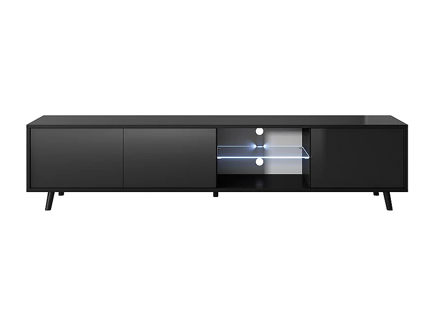TV-Ständer / TV-Bank - Mattschwarz / Hochglanzschwarz, 175 cm, LED-Beleuchtung - GALHAD