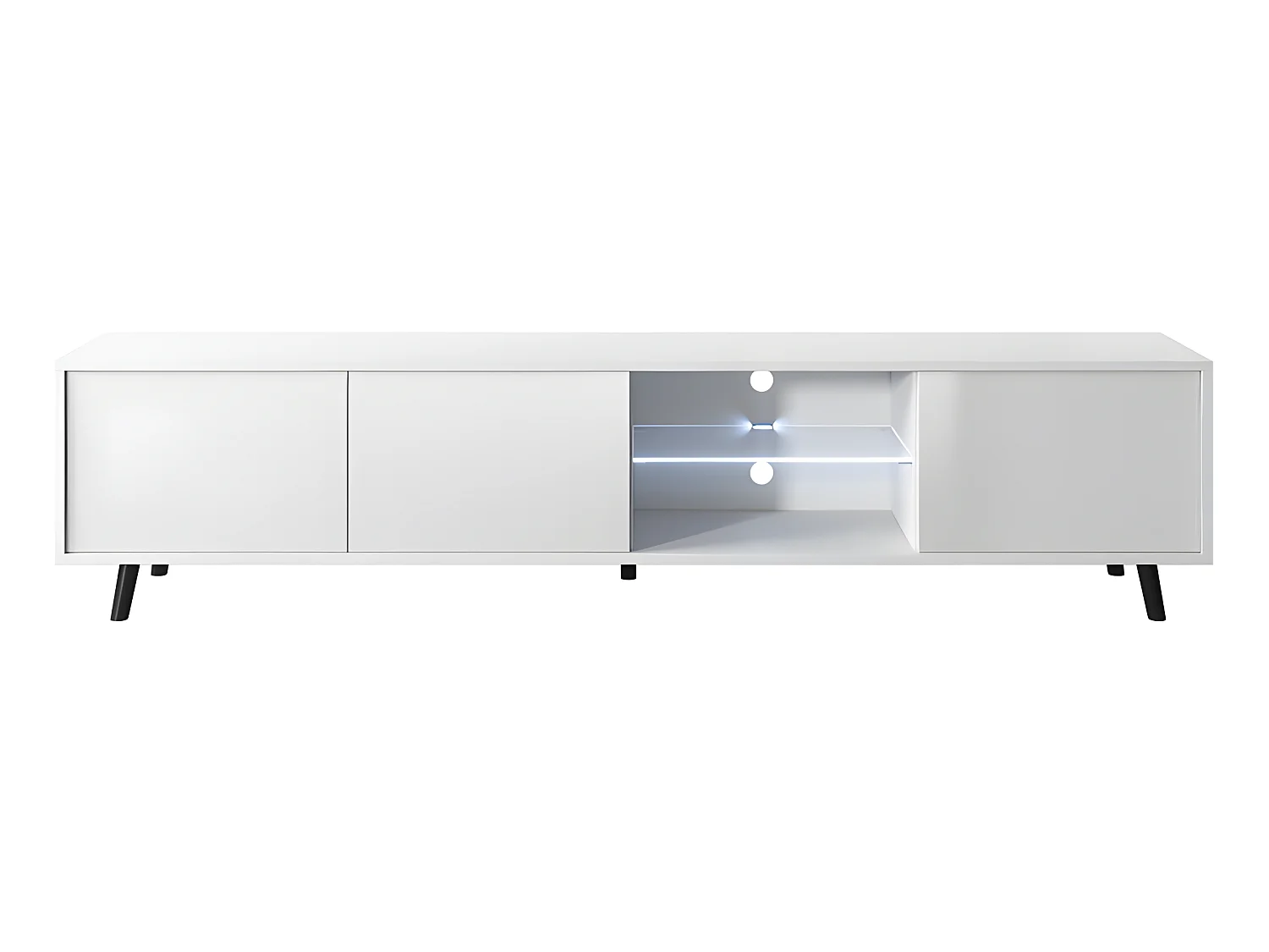 Meuble tv / Banc tv - blanc mat / blanc brillant, 175 cm, éclairage LED - GALHAD