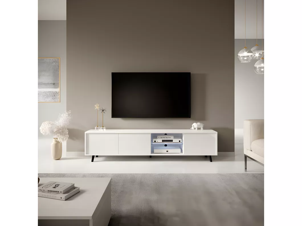 Kauf Unique Fernsehschrank / modernes TV-Board mit Füßen und LED -175 cm breit -Weiß Matt / Weiß Hochglanz - GALHAD