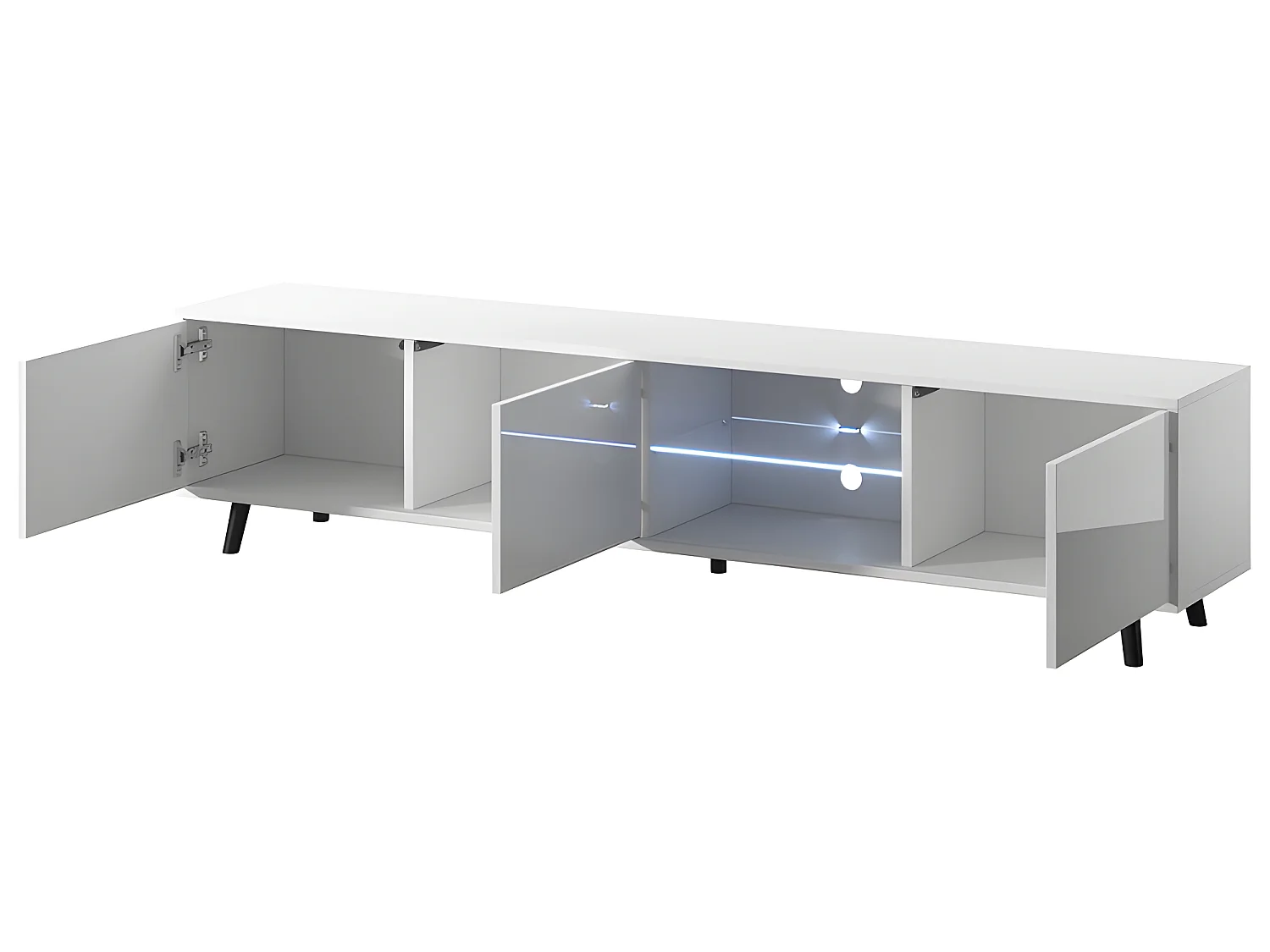 Meuble tv / Banc tv - blanc mat / blanc brillant, 175 cm, éclairage LED - GALHAD