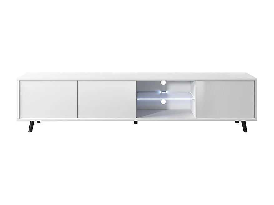 TV-Ständer / TV-Bank - mattweiß / glänzendweiß, 175 cm, LED-Beleuchtung - GALHAD