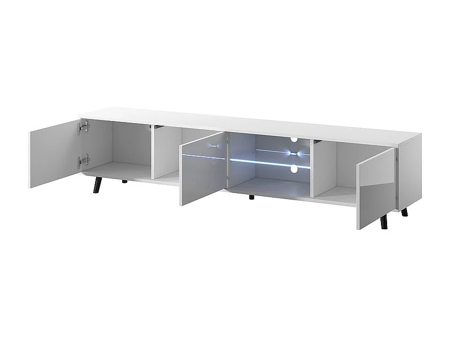 TV-Ständer / TV-Bank - mattweiß / glänzendweiß, 175 cm, LED-Beleuchtung - GALHAD