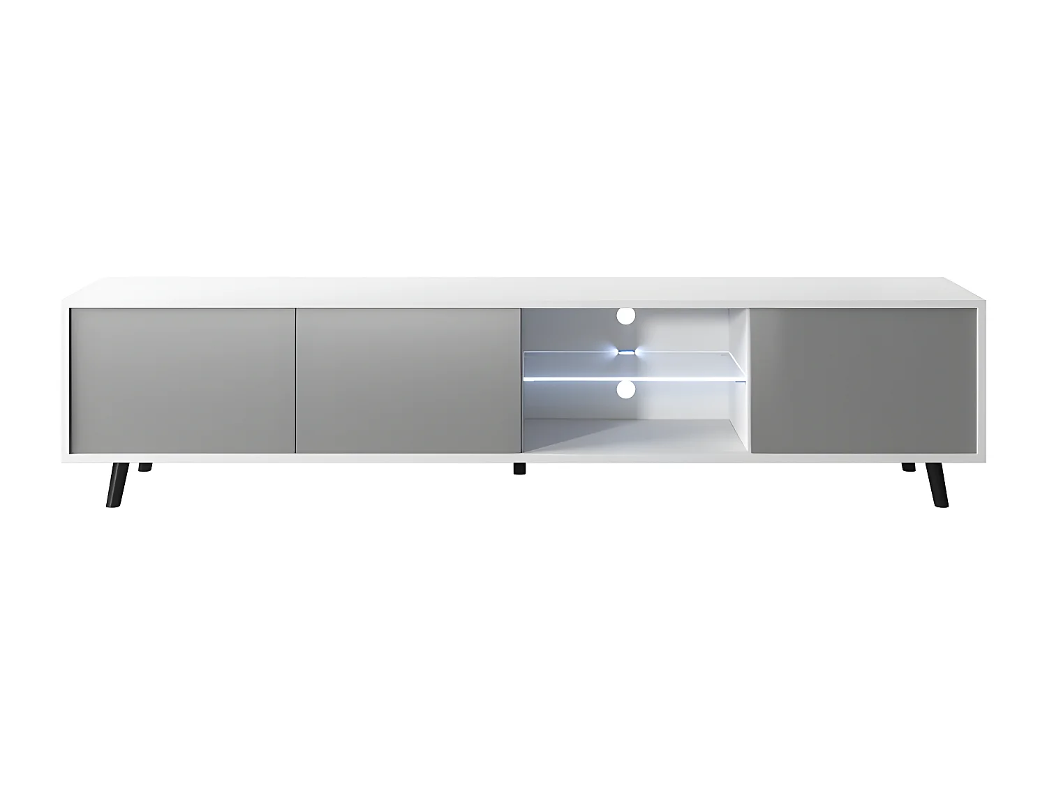 Fernsehschrank / modernes TV-Board mit Füßen und LED - 175 cm breit -Weiß Matt / Grau Hochglanz - GALHAD