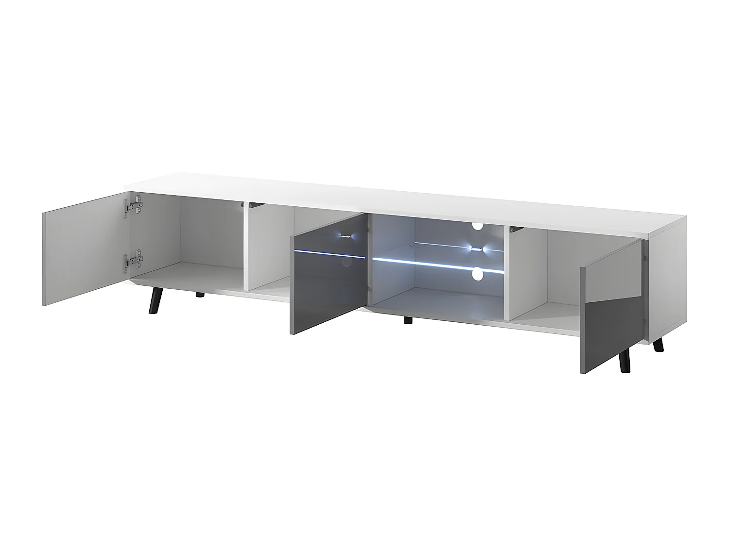 Fernsehschrank / modernes TV-Board mit Füßen und LED - 175 cm breit -Weiß Matt / Grau Hochglanz - GALHAD
