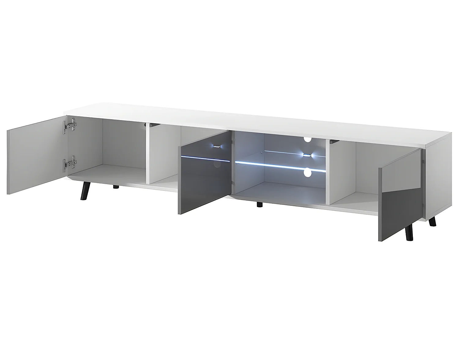 Meuble tv / Banc tv - blanc mat / gris brillant, 175 cm, éclairage LED - GALHAD