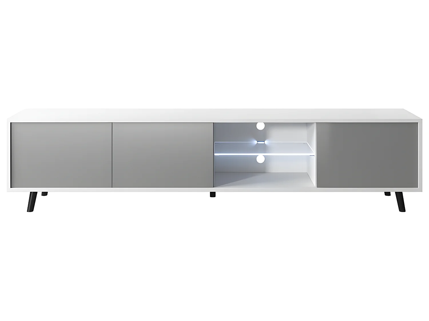 Meuble tv / Banc tv - blanc mat / gris brillant, 175 cm, éclairage LED - GALHAD