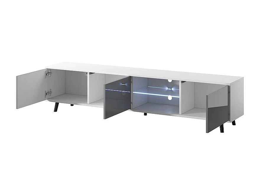 TV-Ständer / TV-Bank - mattweiß / glänzend grau, 175 cm, LED-Beleuchtung - GALHAD