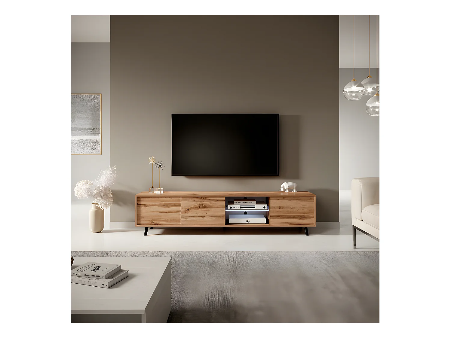 TV-meubel / TV-bank - Wotan eiken, 175 cm, LED-verlichting - GALHAD