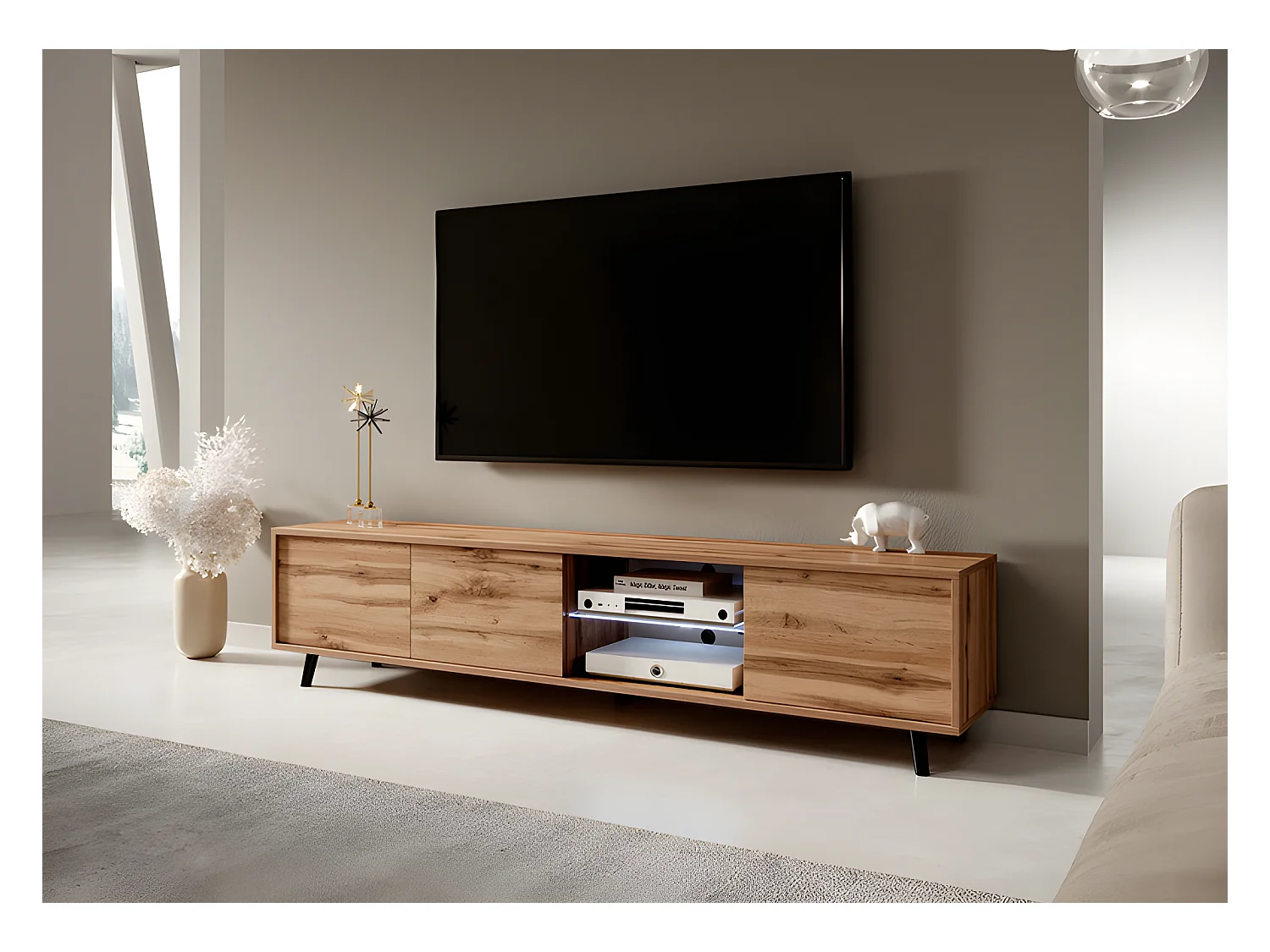 Meuble tv / Banc tv - chêne wotan, 175 cm, éclairage LED - GALHAD