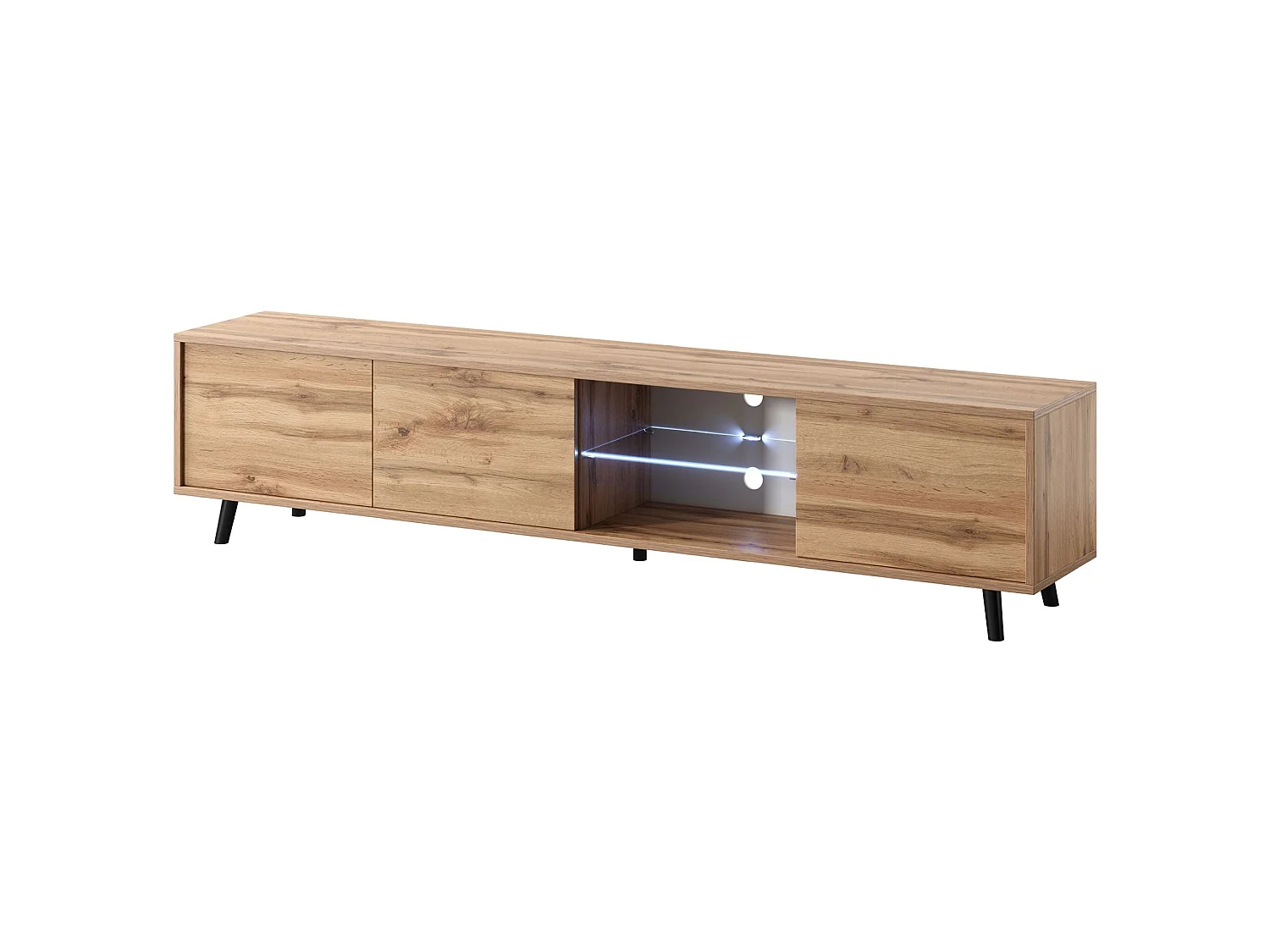 Meuble tv / Banc tv - chêne wotan, 175 cm, éclairage LED - GALHAD
