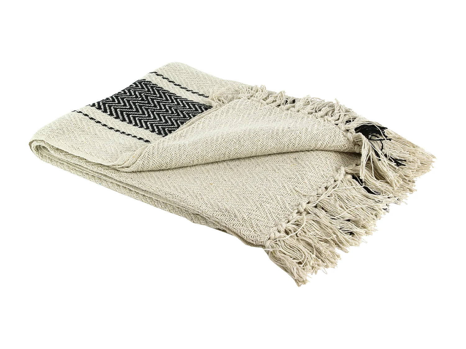 Plaid/jete Berbere A Rayure 120x150cm Beige, Noir