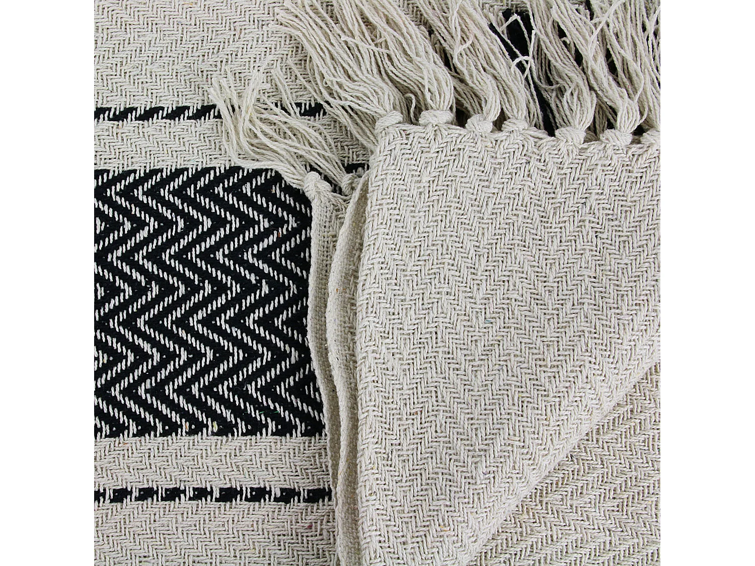 Plaid/jete Berbere A Rayure 120x150cm Beige, Noir