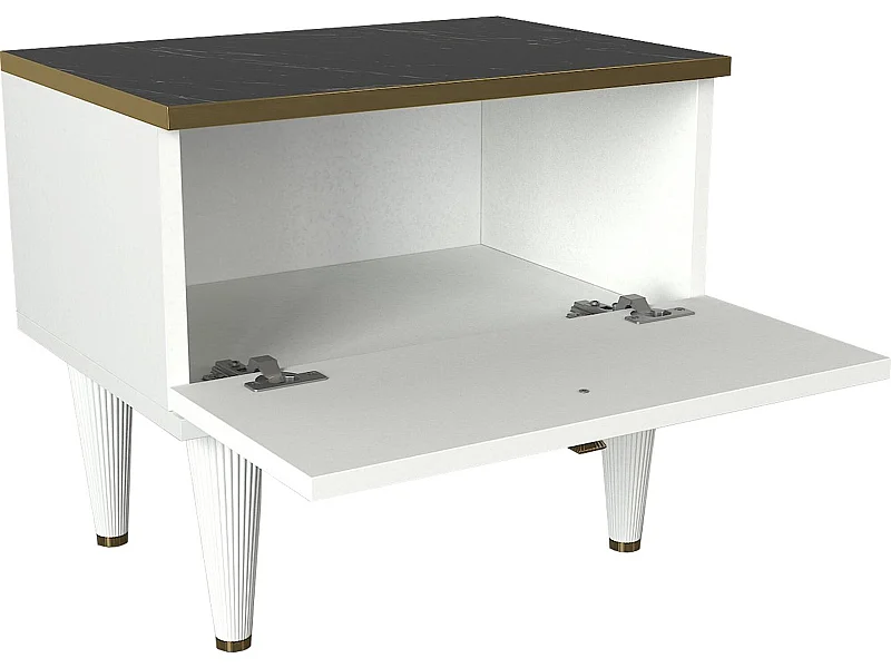 Table de chevet 100% aggloméré plaqué mélamine, couleur blanc te noir 50x47.2x34.8