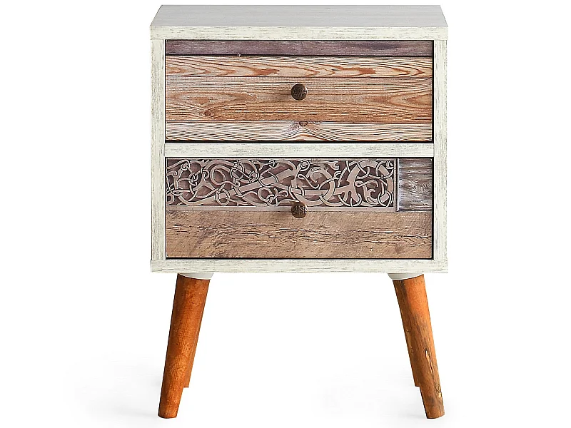 Table de chevet 100% aggloméré plaqué mélamine, couleur blanc noyer 40x55x35