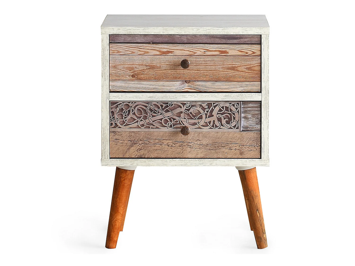 Table de chevet 100% aggloméré plaqué mélamine, couleur blanc noyer 40x55x35