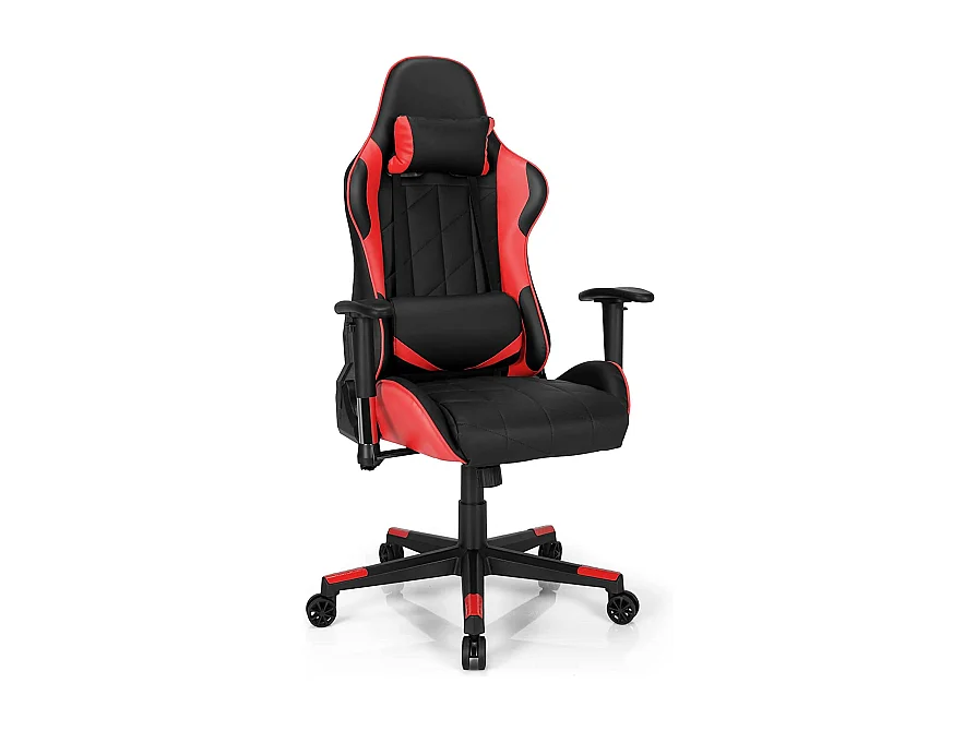 Chaise de Bureau/Chaise Gaming Réglable à Dossier Inclinable de 90°-160° avec Appui-tête, Renfort Lombaire et Accoudoirs Rembourrés Rouge