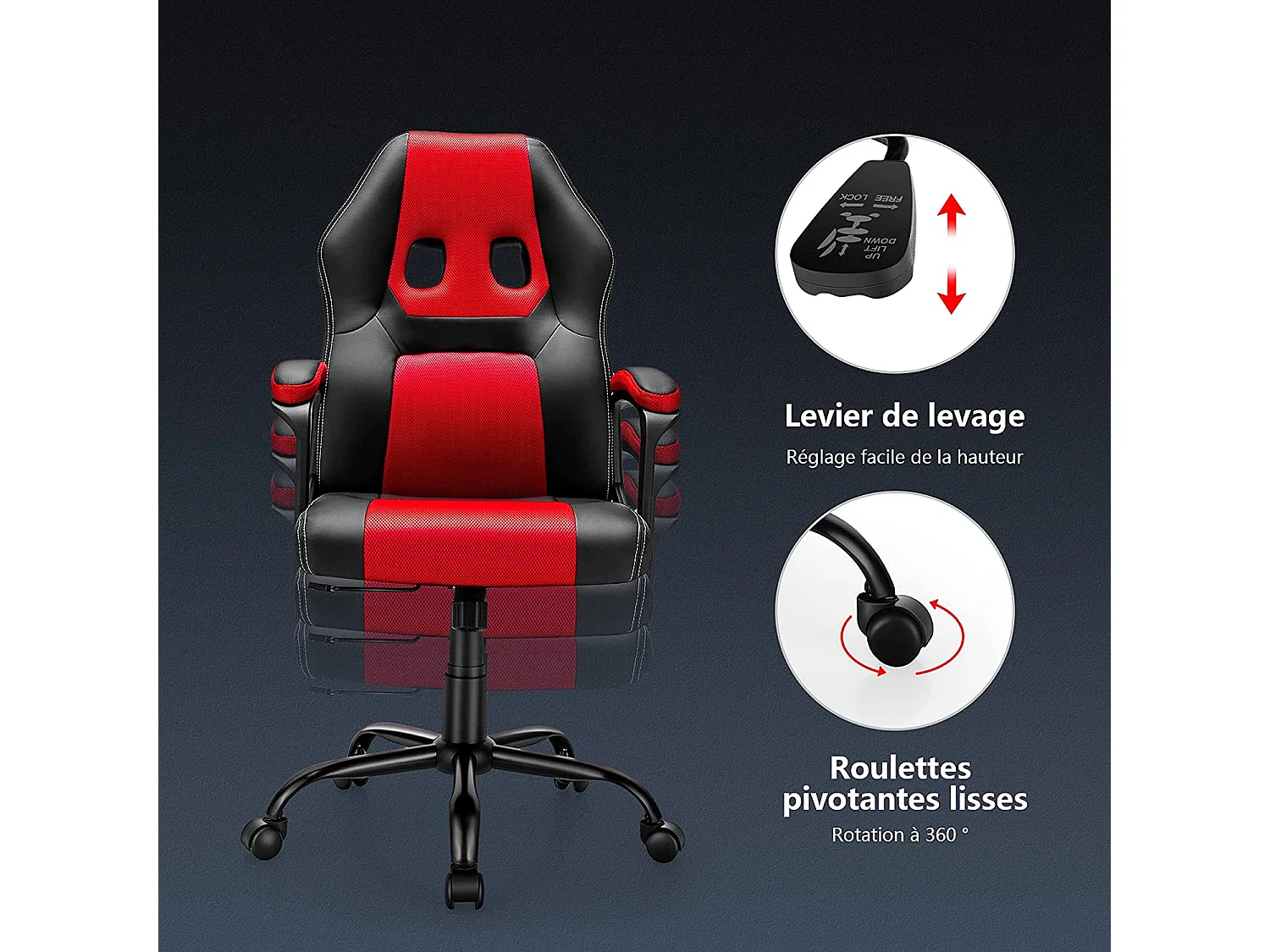Chaise de Bureau Ergonomique Inclinable 90-115° Chaise Gaming Pivotante Hauteur du Siège Réglable 48-57,5CM Support Lombaire rose