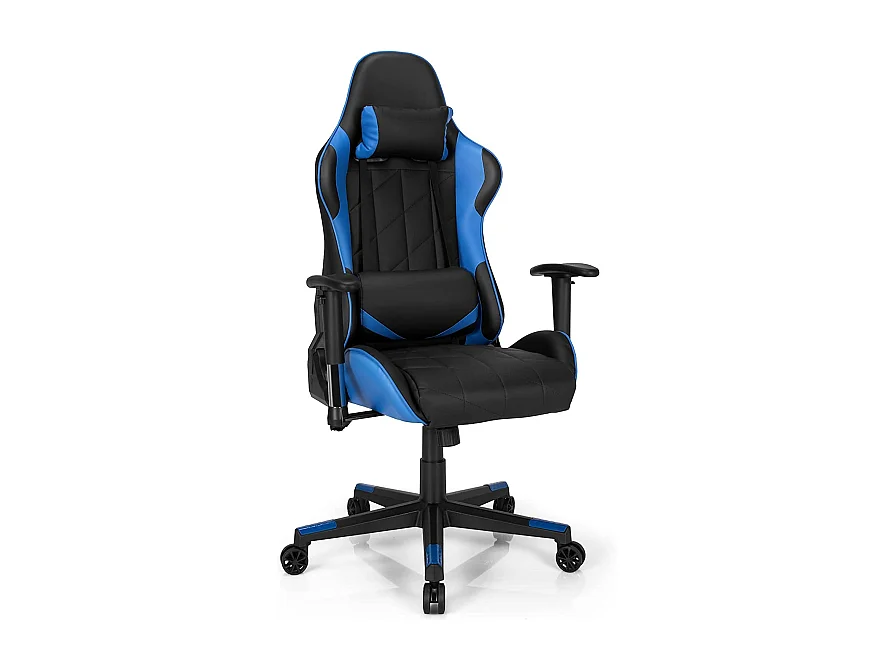 Chaise de Bureau/Chaise Gaming Réglable à Dossier Inclinable de 90°-160° avec Appui-tête, Renfort Lombaire et Accoudoirs Rembourrés Bleu