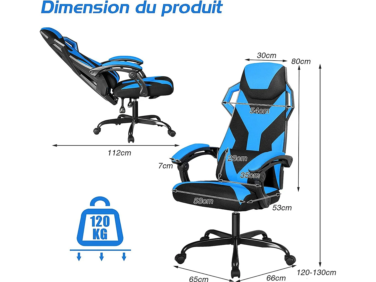 chaise gaming massage gaming racing chaise ergonomique inclinable à 90°-135° et hauteur réglable