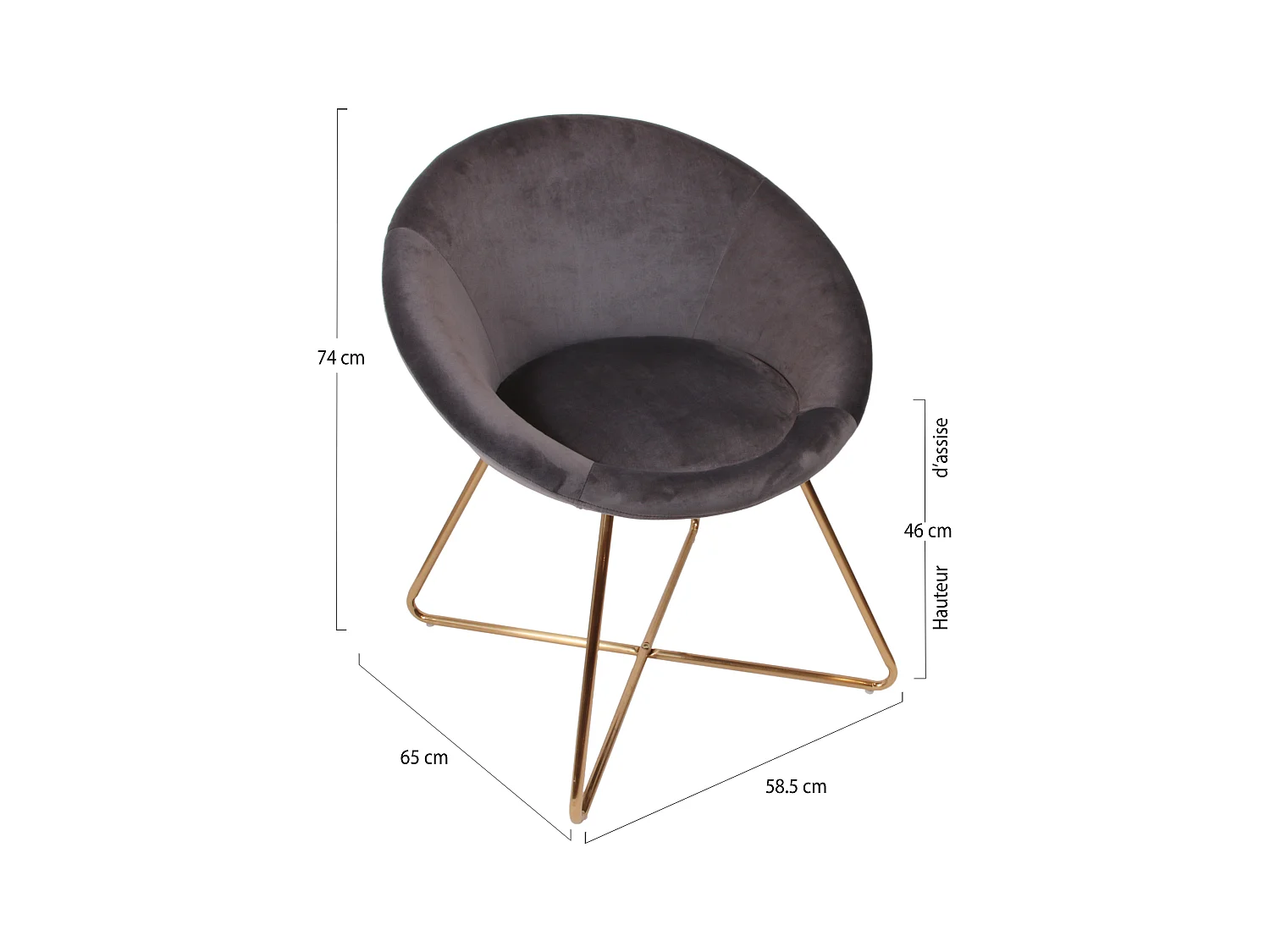 Fauteuil Velours Design "Karl" 74cm Gris