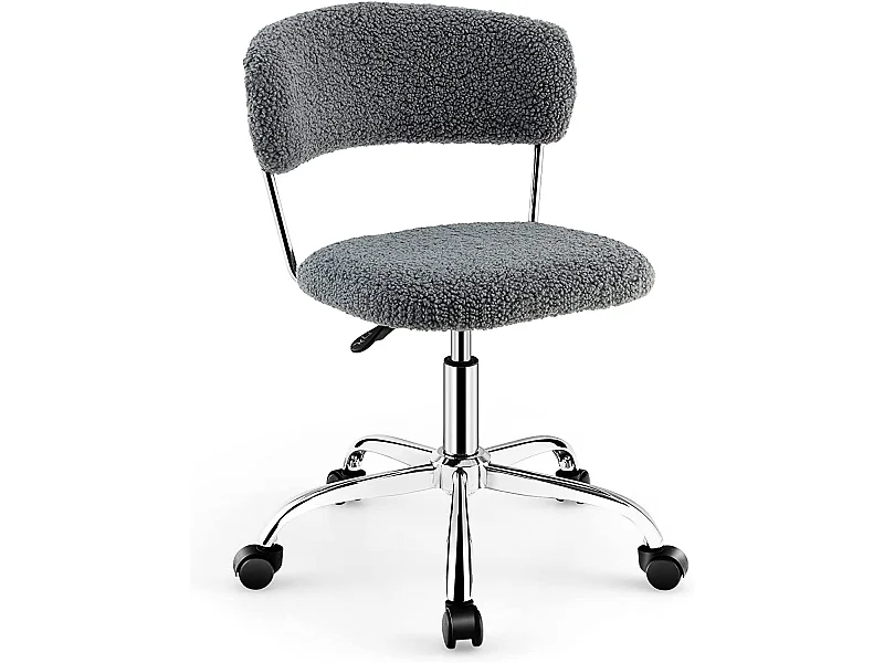 Chaise de Bureau à Domicile, Chaise de Loisirs Pivotante en Fausse Fourrure avec Siège Rembourré Réglable en Hauteur, pour Chambre, Bureau, Chambre d'amis, Gris