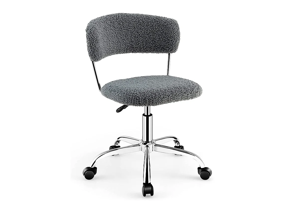 Chaise de Bureau à Domicile, Chaise de Loisirs Pivotante en Fausse Fourrure avec Siège Rembourré Réglable en Hauteur, pour Chambre, Bureau, Chambre d'amis, Gris
