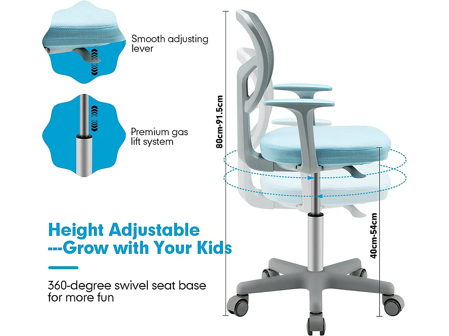 chaise de bureau à roulettes pour enfants,soutien lombaire, siège pivotant