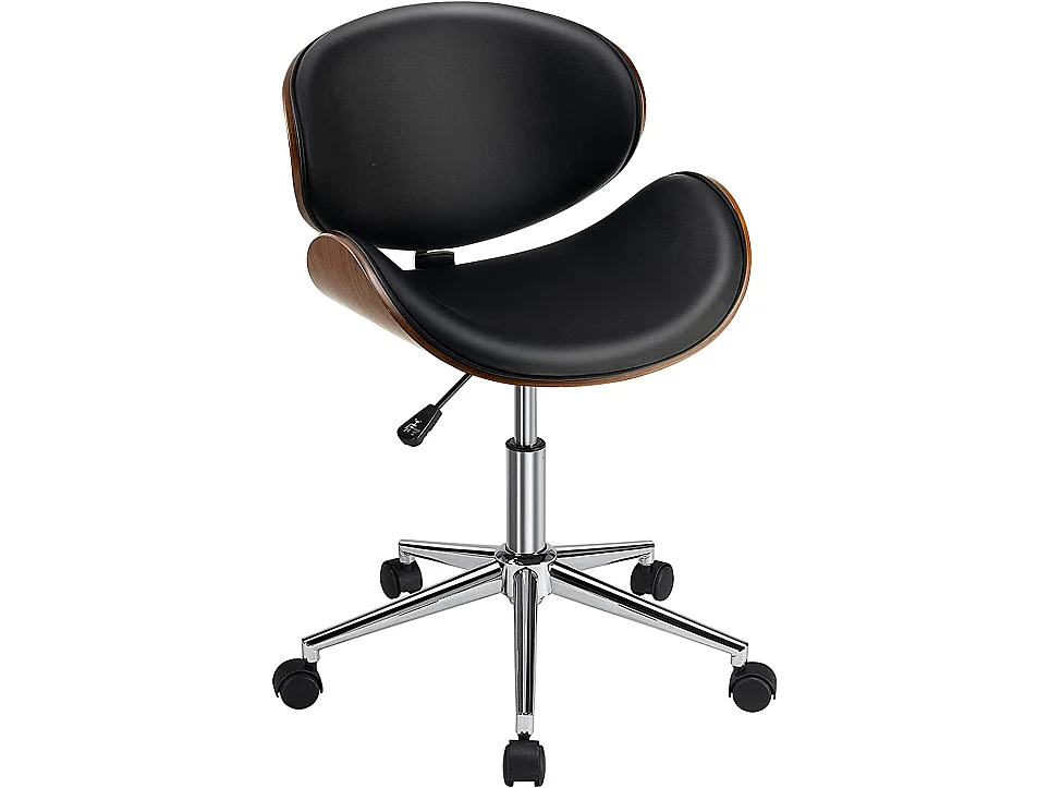 Chaise de Bureau en Bois, Pivotant et Réglable à Hauteur, Tabouret de Bureau avec Siège et Dossier Incurvé Rembourré, Charge Max 150kg