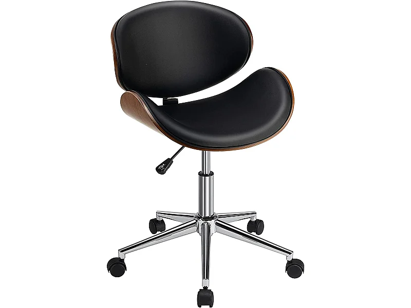 Chaise de Bureau en Bois, Pivotant et Réglable à Hauteur, Tabouret de Bureau avec Siège et Dossier Incurvé Rembourré, Charge Max 150kg