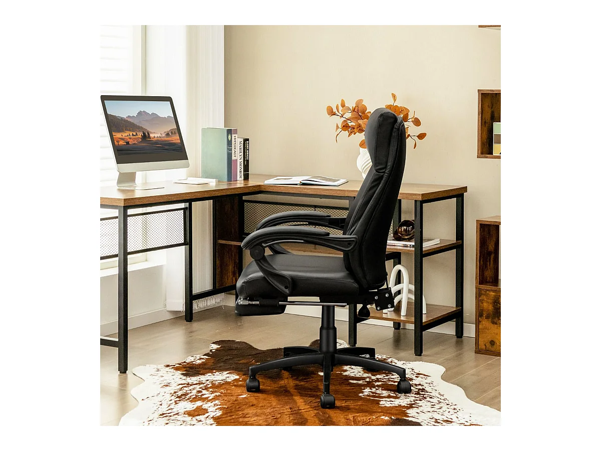 Chaise de Bureau Ergonomique Inclinable Pivotant Réglable en Hauteur avec roulettes Appuie-Tête Accoudoir Repose-Pieds 62 x 71,5 x 109-119 cm Noir