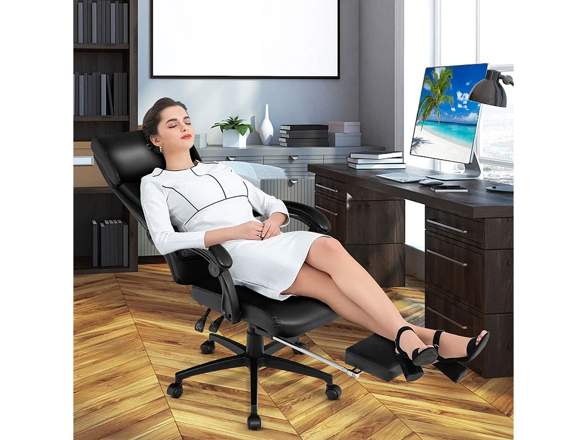 Ergonomische bureaustoel verstelbaar draaibaar in hoogte verstelbaar met wielen hoofdsteun armleuning voetsteun 62 x 71,5 x 109-119 cm zwart