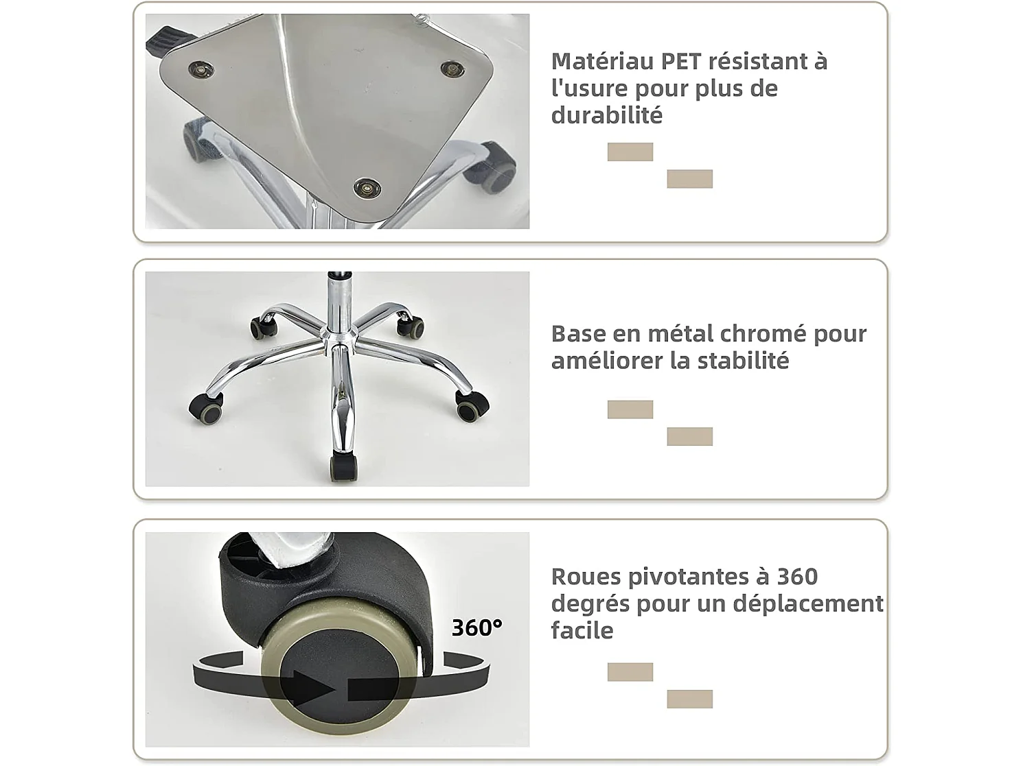 Chaise de Bureau Transparente Style Scandinave, Chaise Pivotante à roulettes Moderne en Acrylique avec Base Chromée Hauteur Réglable 42-52,5 cm