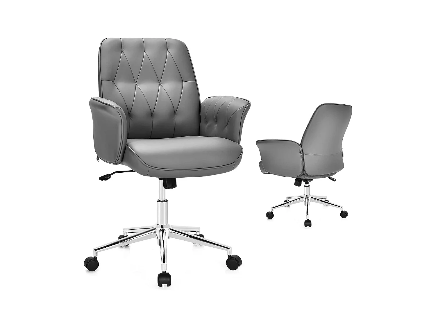 Moderne PU-lederen bureaustoel, in hoogte verstelbare schommelstoel, gewatteerde armleuningen voor gamen en werken