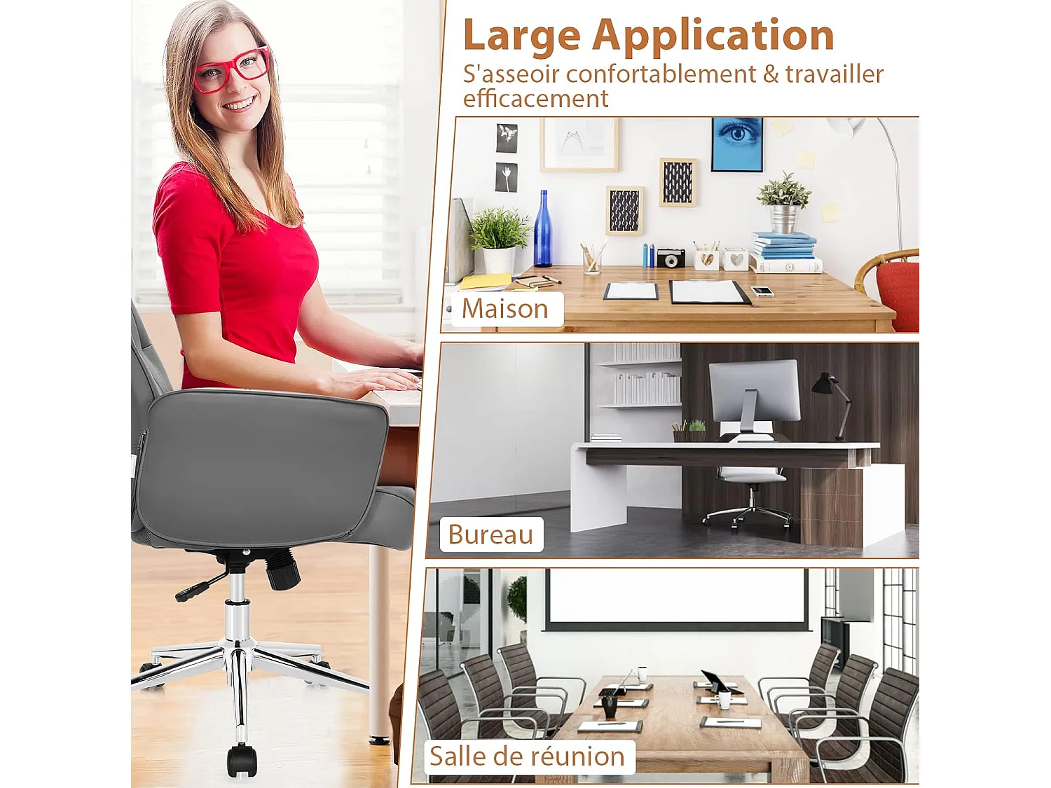 Fauteuil de Bureau Moderne en Cuir PU, Chaise Siège de Bureau à Bascule Réglable en Hauteur, Accoudoirs Rembourrés pour Les Jeux et Le Travail