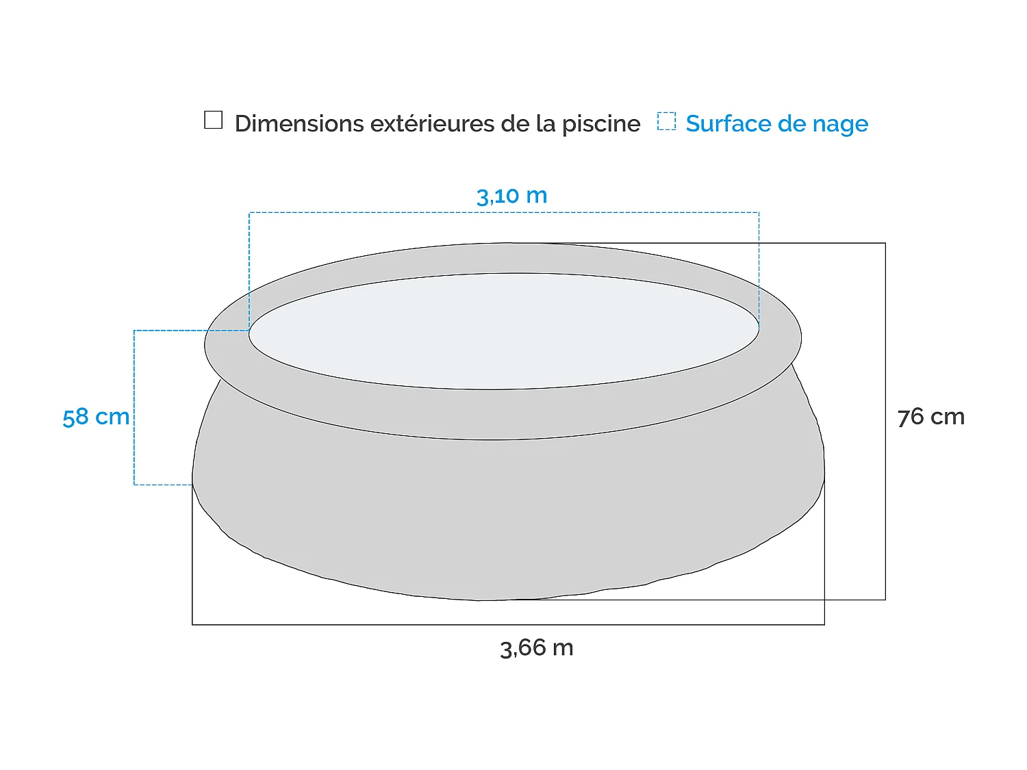 Kit Piscine Hors-Sol Autoportante "Easy" 366x76cm Bleu