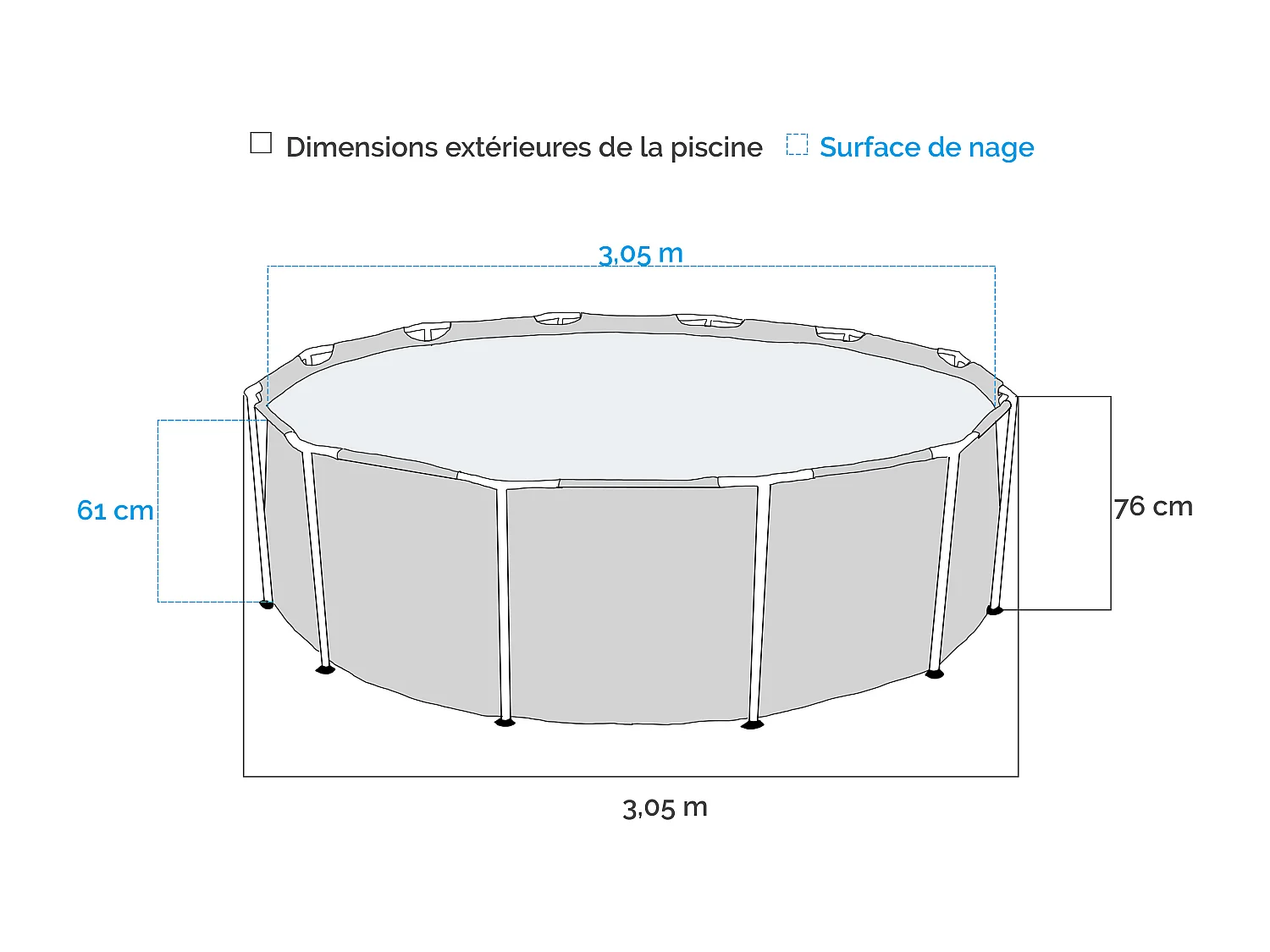Piscine Hors-Sol Tubulaire "Métal Frame" 305x76cm Bleu