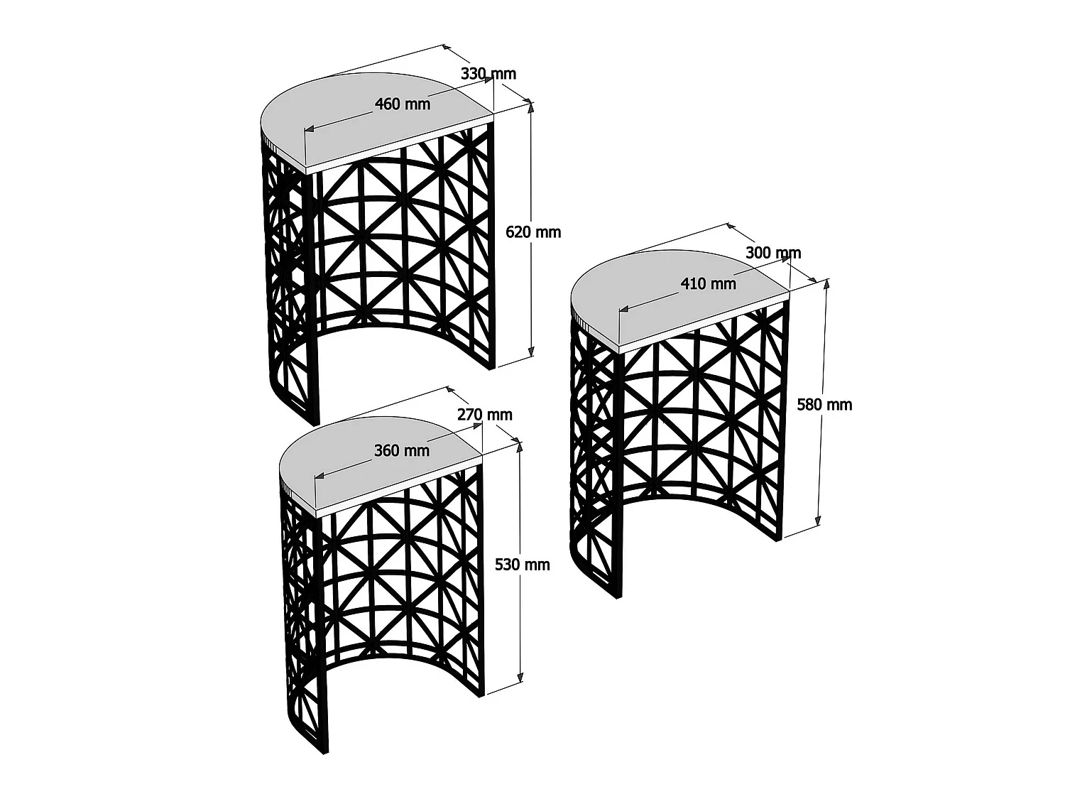 Table gigogne, 100 % aggloméré plaqué mélamine, couleur crème Noir 46x62x33
