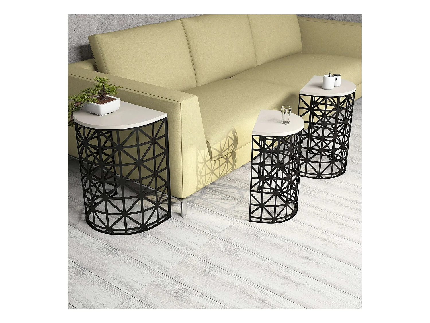 Table gigogne, 100 % aggloméré plaqué mélamine, couleur crème Noir 46x62x33