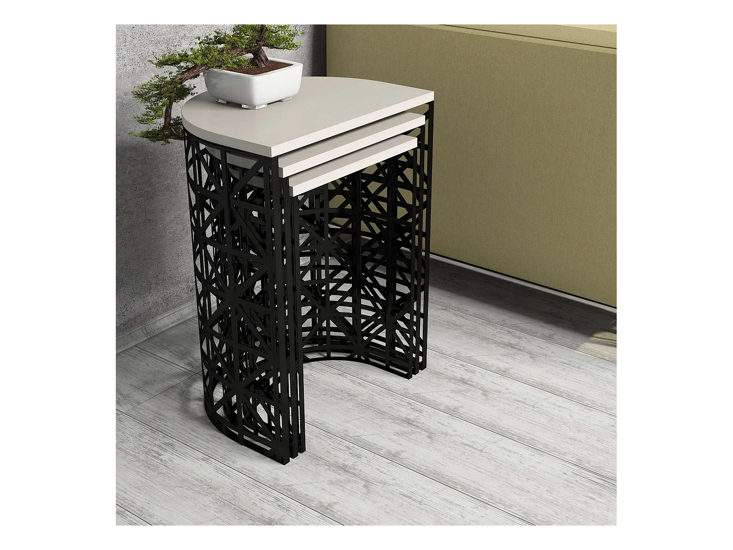 Table gigogne, 100 % aggloméré plaqué mélamine, couleur crème Noir 46x62x33