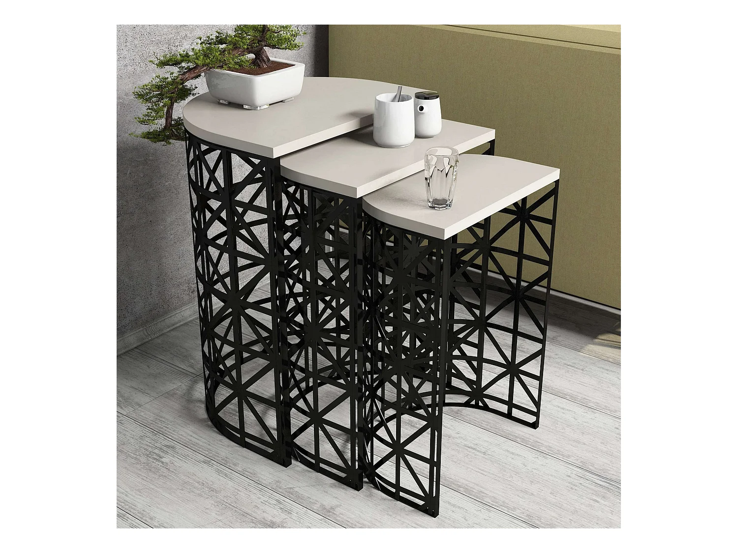 Table gigogne, 100 % aggloméré plaqué mélamine, couleur crème Noir 46x62x33