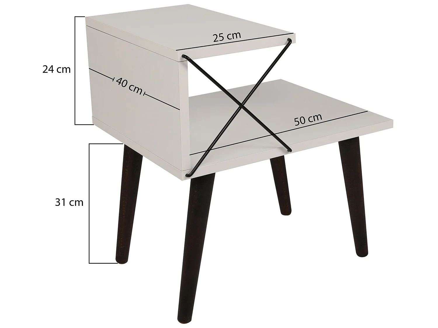 Table d'appoint, 100% aggloméré plaqué mélamine, Couleur Blanc 50x55x40