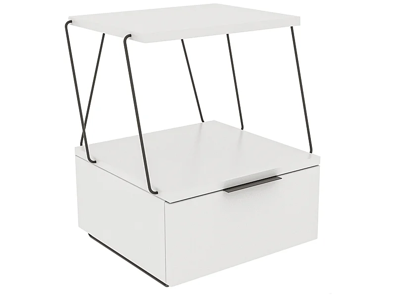 Table de chevet, 100% aggloméré plaqué mélamine, couleur blanc 42x52x41