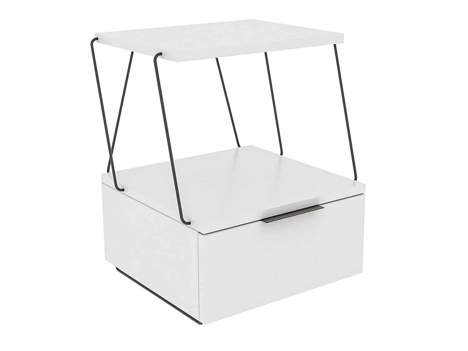 Table de chevet, 100% aggloméré plaqué mélamine, couleur blanc 42x52x41