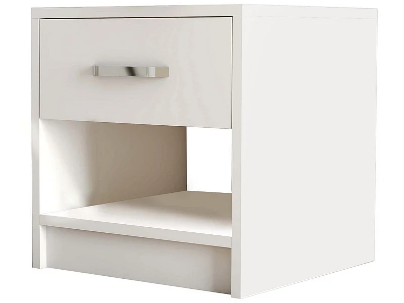 Table de chevet,  100% aggloméré plaqué mélamine, couleur blanc 52x46.8x45