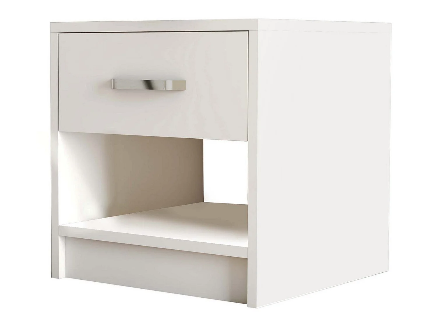 Table de chevet,  100% aggloméré plaqué mélamine, couleur blanc 52x46.8x45