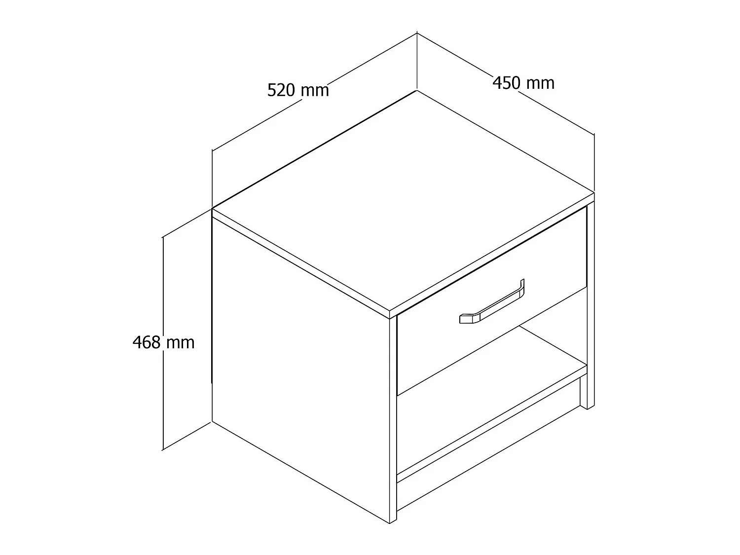 Table de chevet,  100% aggloméré plaqué mélamine, couleur blanc 52x46.8x45